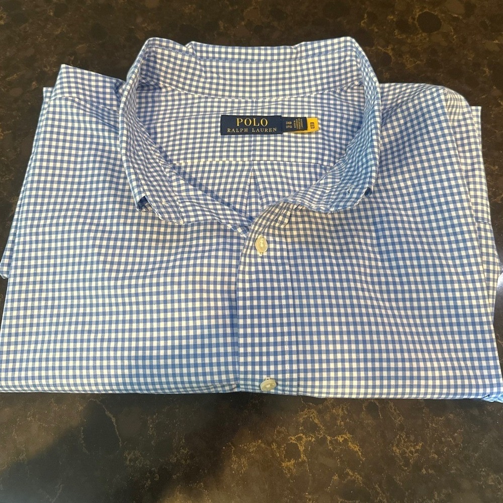 Polo Ralph Lauren Mens 3XB/TG Blue Gingham Stretch Button Dn Shirt Long SlV  NEW